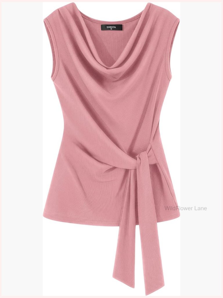 Cowl Neck Sleeveless Knit Slim Tank Tops Business Casual Blouse